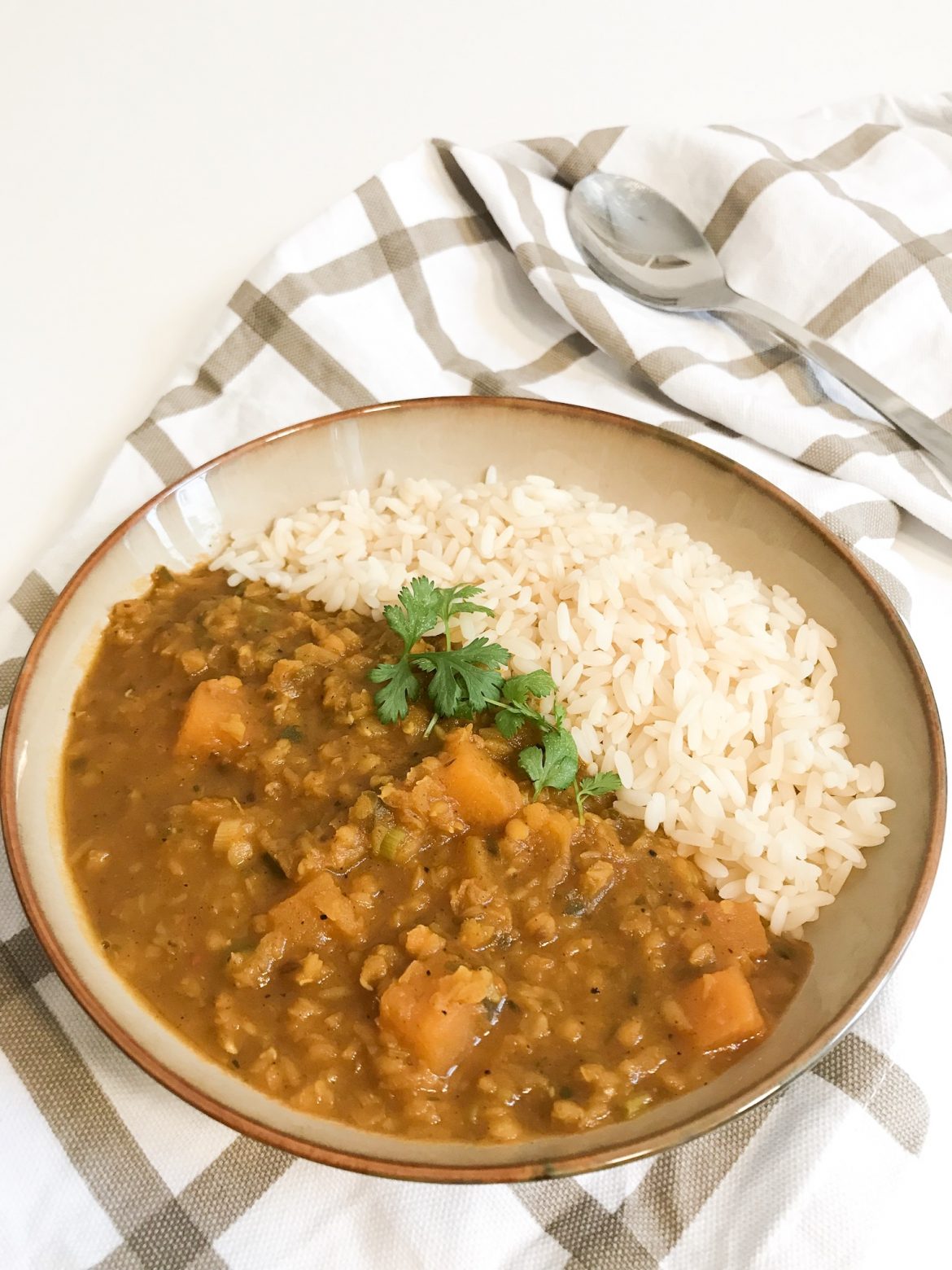 Kürbis-Linsen-Dal_Foto Kürbis Linsen Dal mit Reis